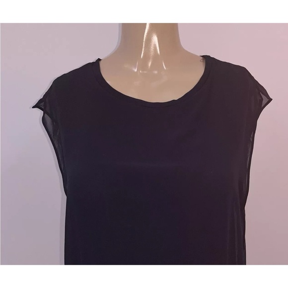 Tahari chiffon layered navy blue blouse size L - Picture 2 of 5